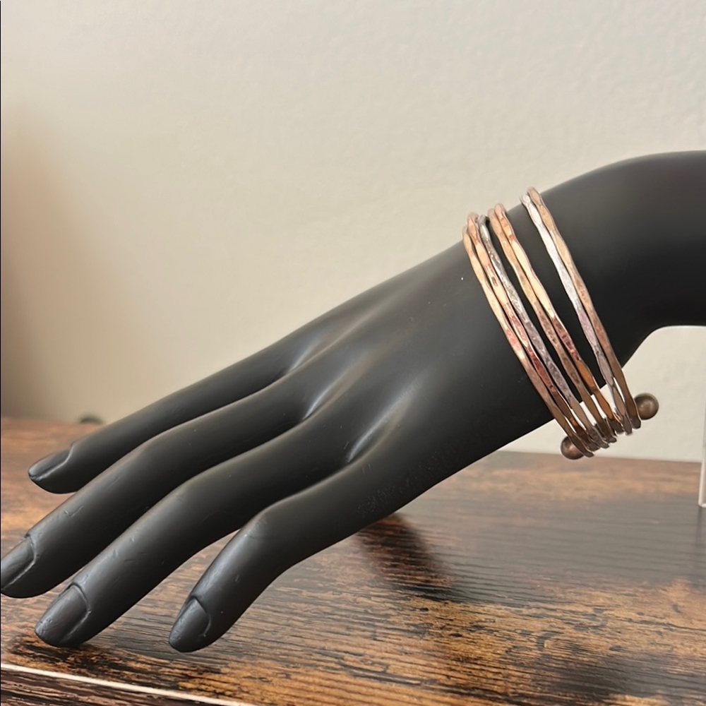 Silver Copper Gold tone Hammered Cuff Bangle